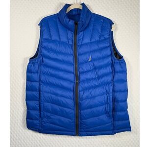 Nautica Mens XL Royal Blue Down Puffer Vest Quilted Full Zip Sleeveless Jacket